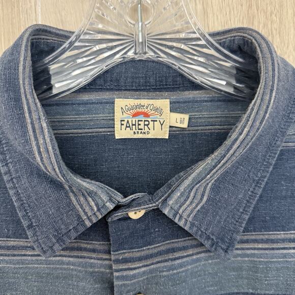 Faherty Shirt Men Large Breeze Striped Blue Tropical Hemp Tencel Beach Resort - Picture 5 of 13